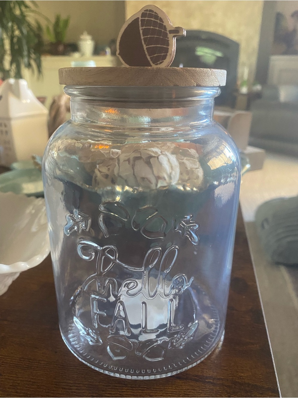 Clear Glass Storage Jar with Wood Lid - Hello Fall Design